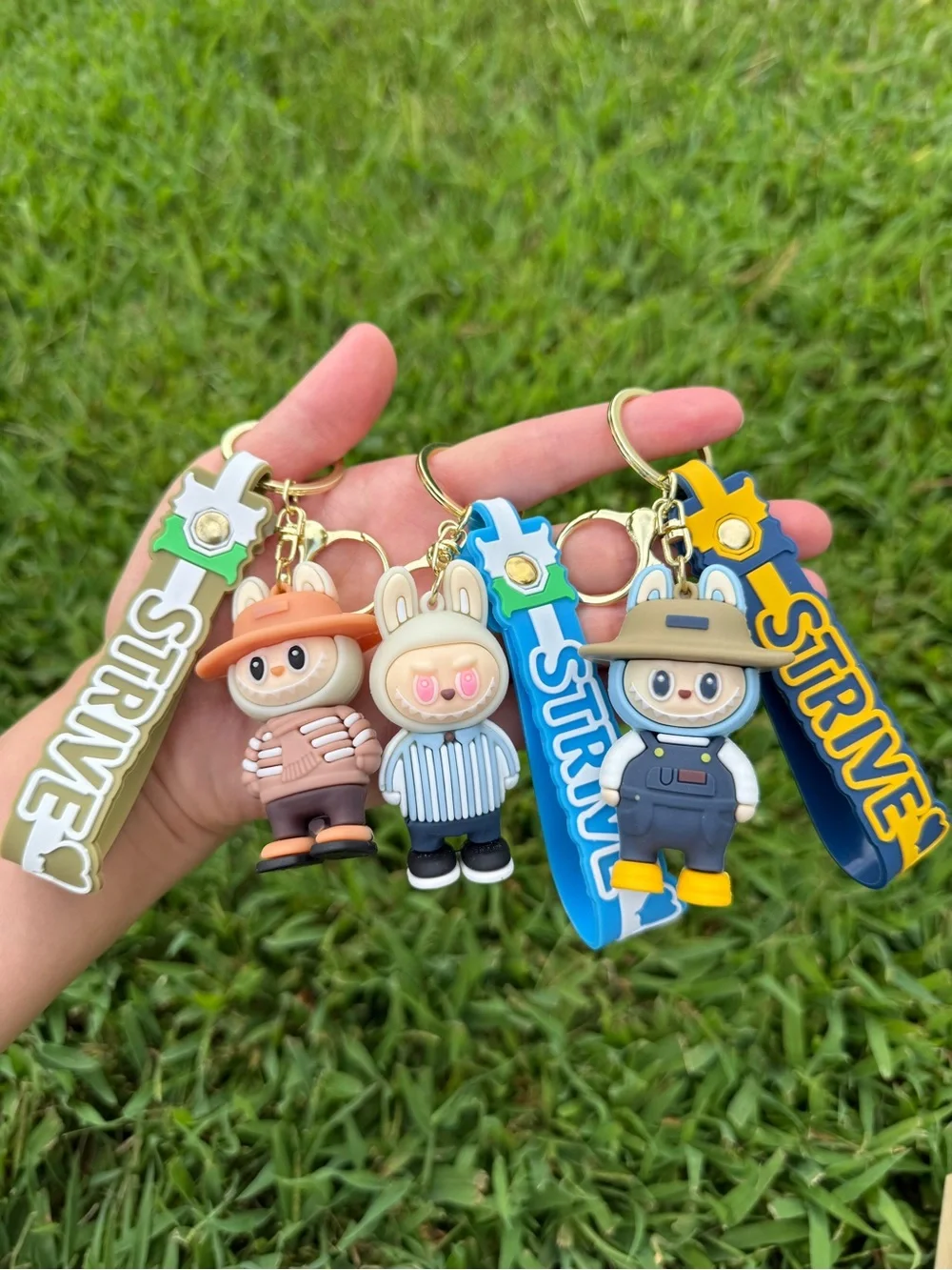 Cute Labubu Rabbit Keychain with Blue Strap - STRIVE-Silicone Cartoon Pet Charm